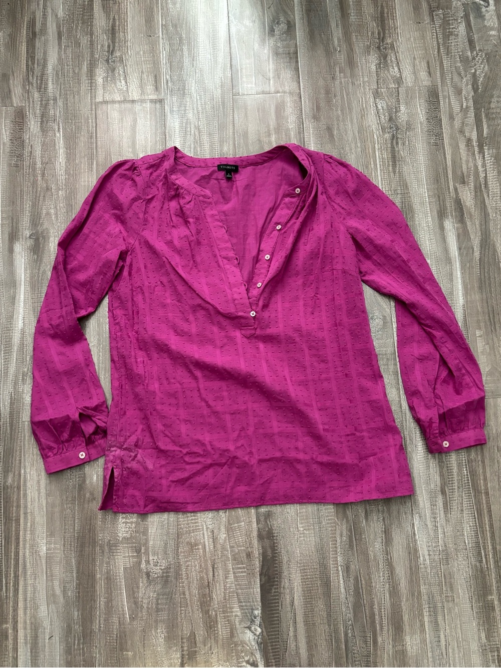 Women's Magenta Button-Front Long Sleeve Top